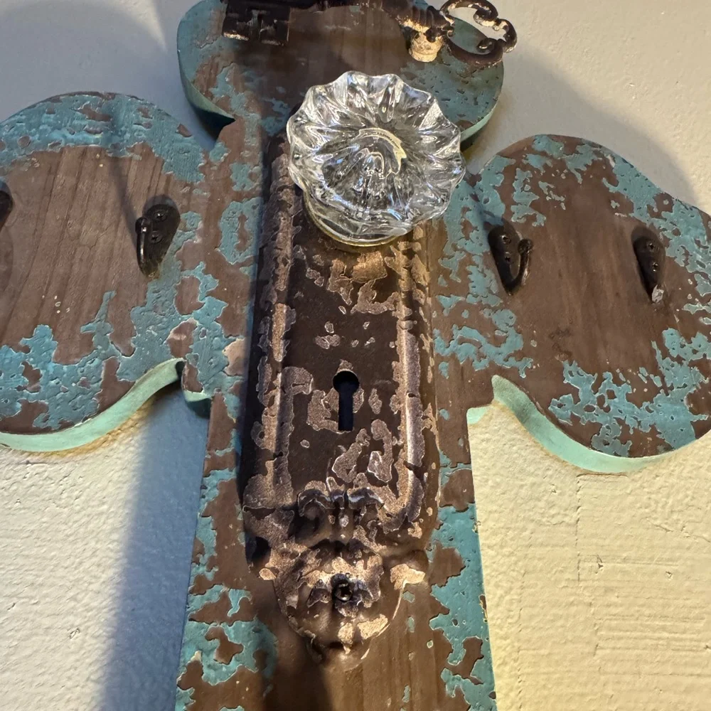 Rustic Blue and Brown Wall Cross Decor